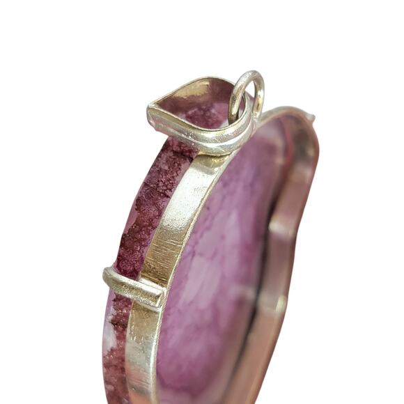 Sterling Silver Purple Agate Pendant – Handmade Geode Slice Necklace - Picture 8 of 16